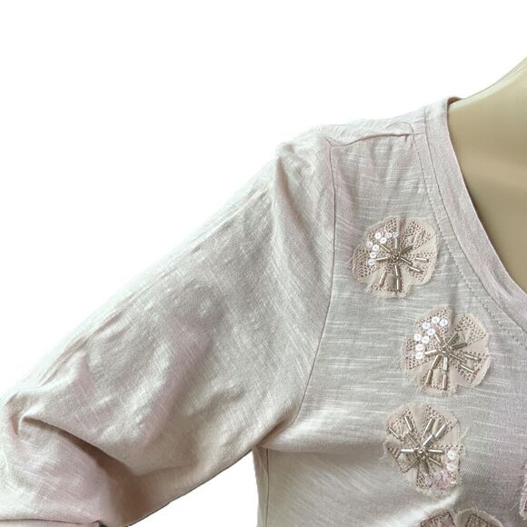 LOGO by Lori Goldstein Womans Pink Floral Embellishments Fairycore Dress Sz Med - Picture 5 of 13